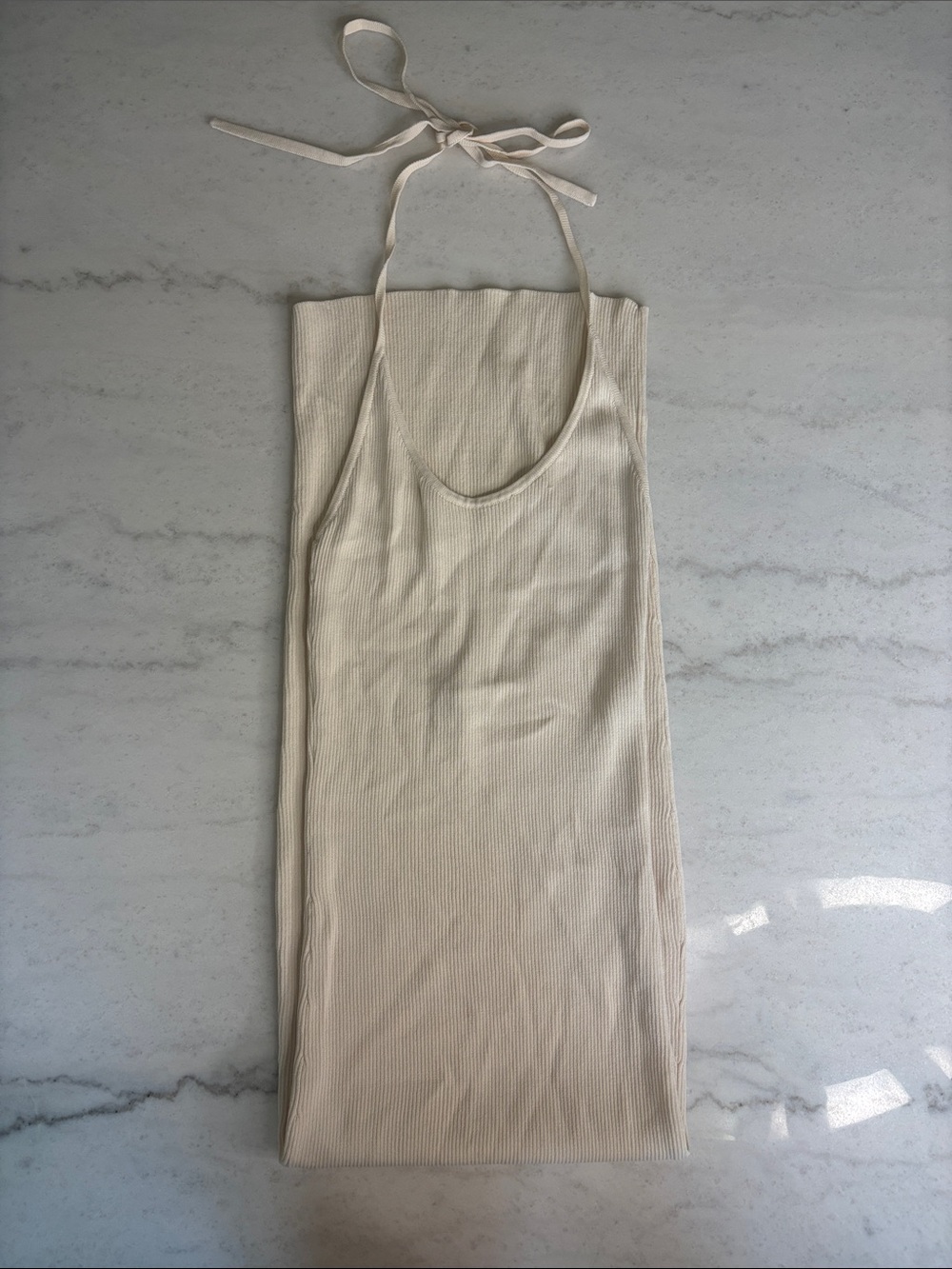 OH POLLY Halter Ribbed Knit Bodycon Maxi Dress Charcoal Cream SMALL